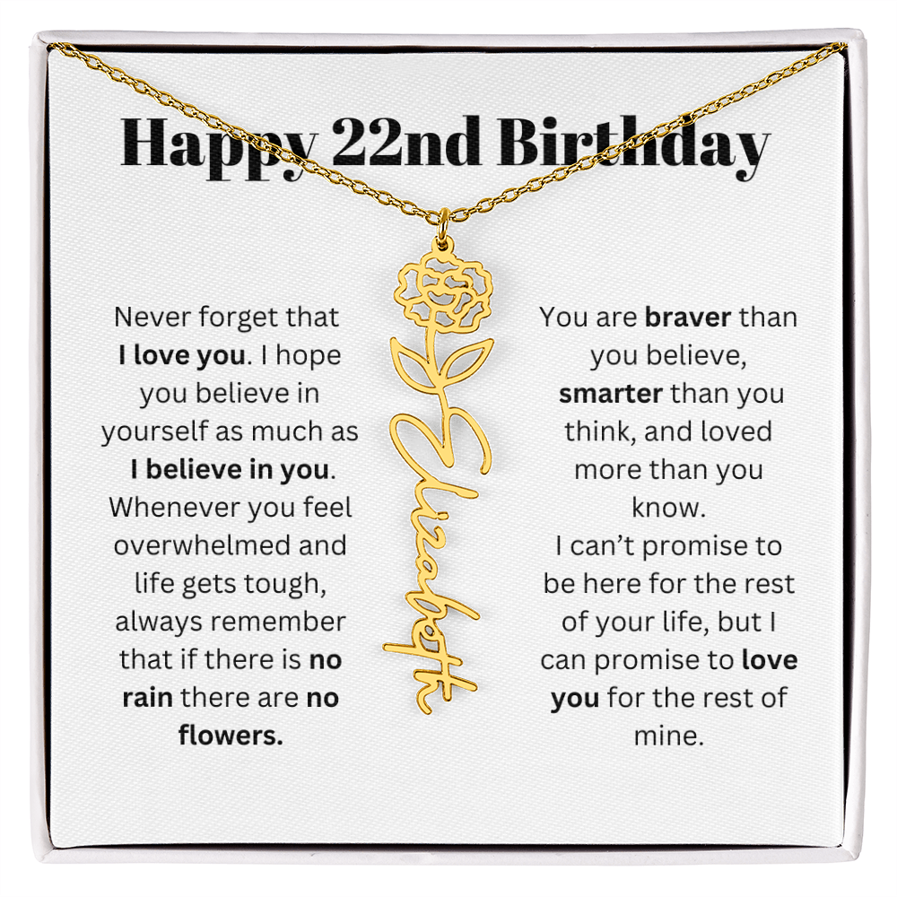 22nd Personalized Birthday Gift for Her - Flower Name Necklace