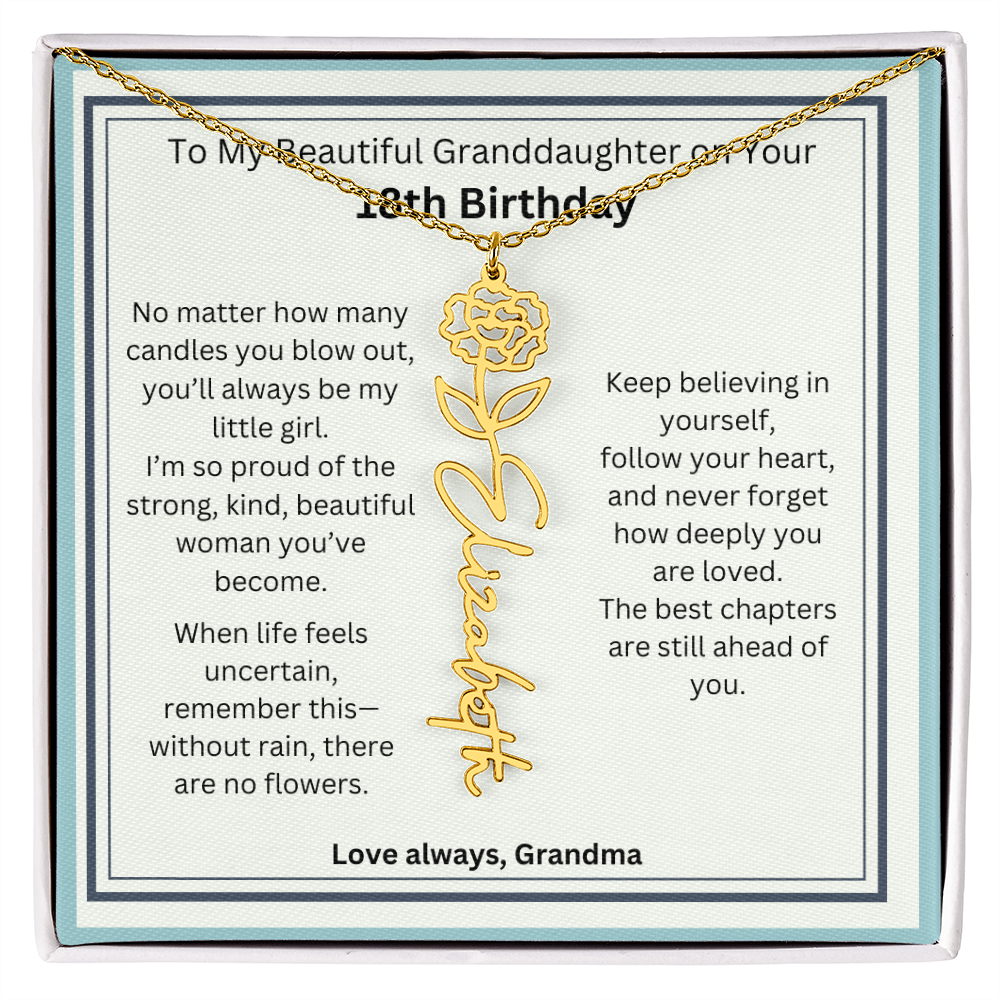 18th Birthday Gift for Granddaughter - Birth Flower Name Necklace
