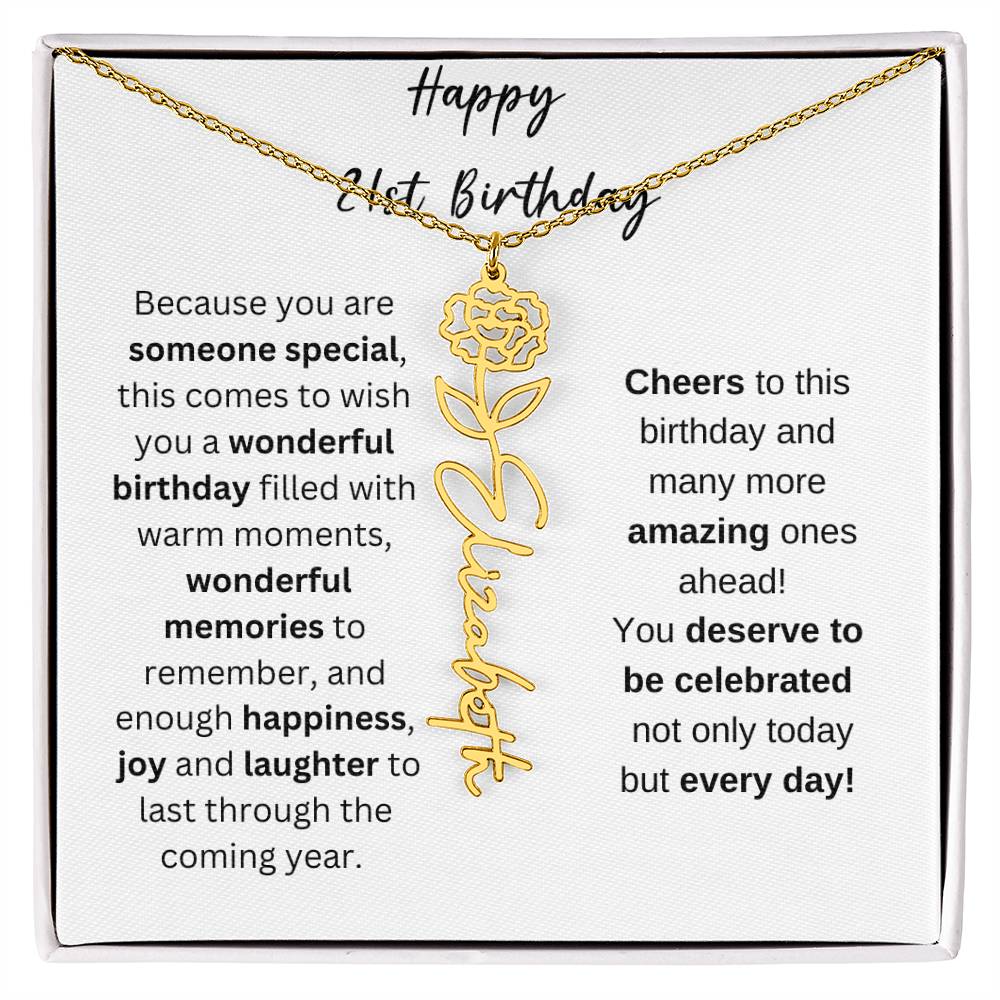 Happy 21st Birthday - Flower Name Necklace