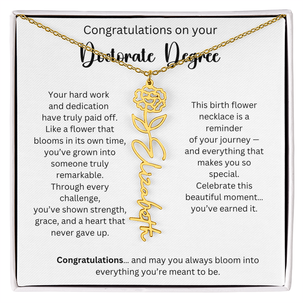 Personalized Doctorate Graduation Gift - Birth Flower Name Necklace