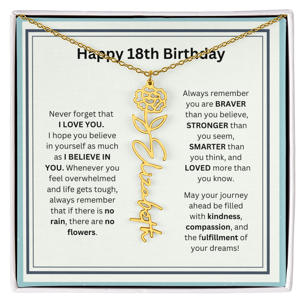 18th Personalized Birthday Gift - Flower Name Necklace