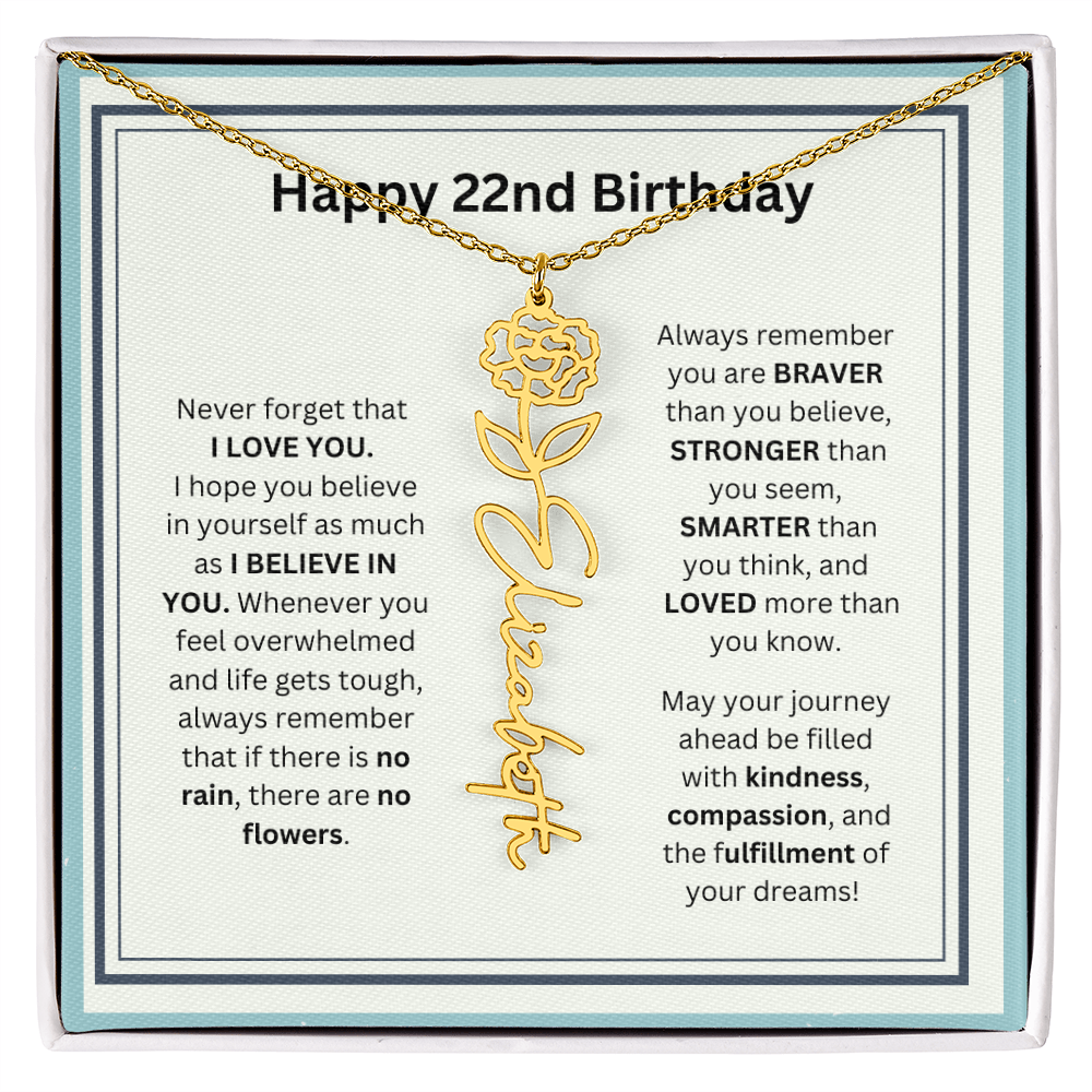 22nd Personalized Birthday Gift - Flower Name Necklace