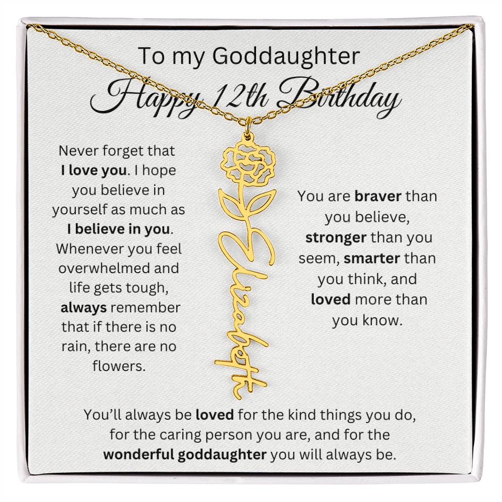 To My Goddaughter Happy 12th Birthday - Flower Name Necklace
