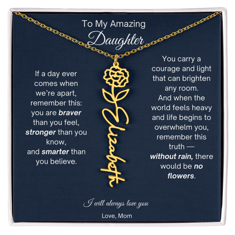 Daughter Necklace from Mom - Birth Flower Name Necklace