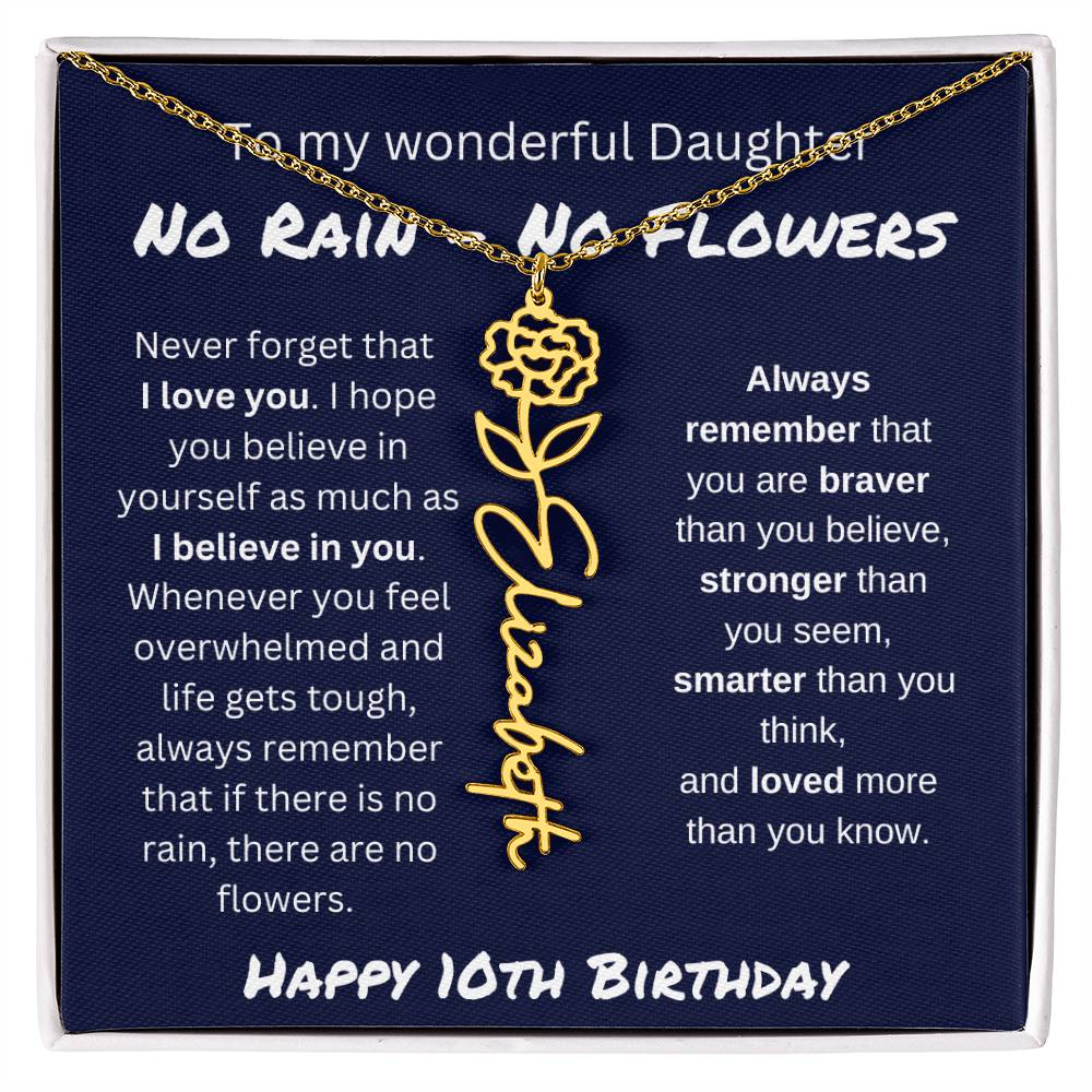 No Rain - No Flower | Happy 10th Birthday | Flower Name Necklace