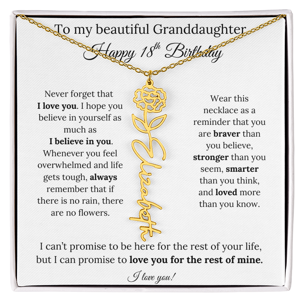18th Birthday Gift for Granddaughter Flower Name Necklace with Message Card
