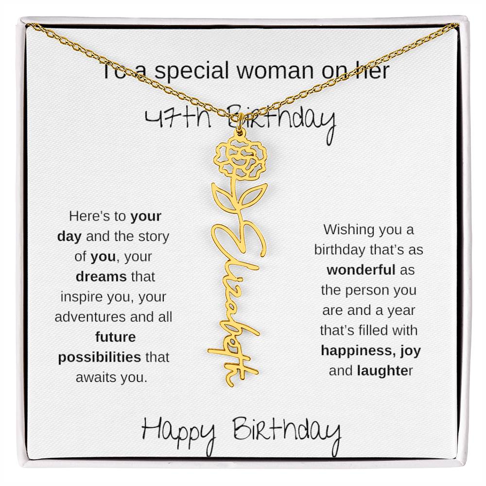 A Special Woman 47th Birthday | Flower Name Necklace