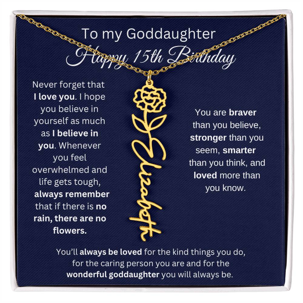 To My Goddaughter - Happy 15th Birthday - Flower Name Necklace