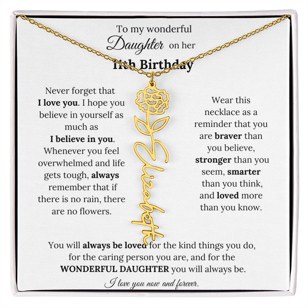 To My Wonderful Daughter On Her 11th Birthday - I Love You - Flower Name Necklace