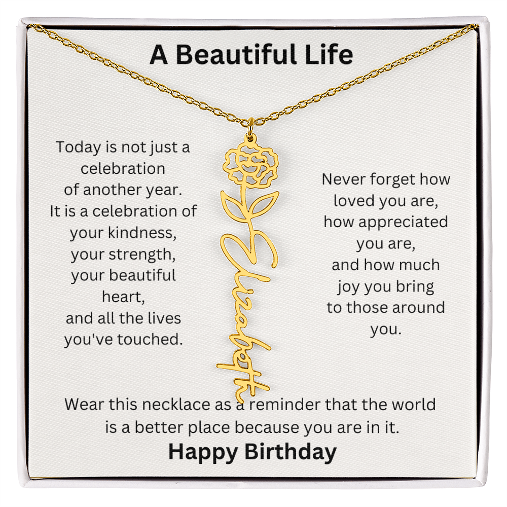 Personalized Birth Flower Name Necklace Birthday Gift for Her