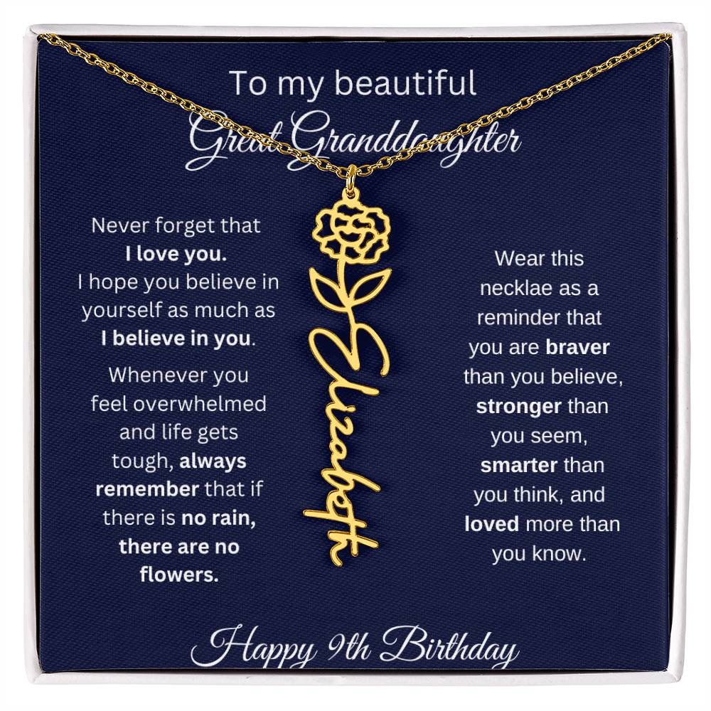 Personalized 9th Birthday Gift Great Granddaughter | Flower Name Necklace