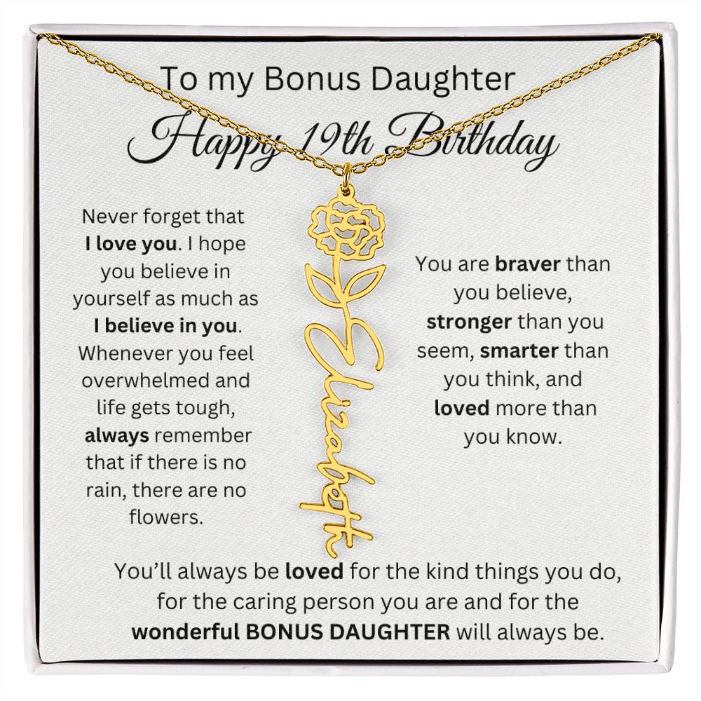 To My Bonus Daughter | Happy 19th Birthday | Flower Name Necklace