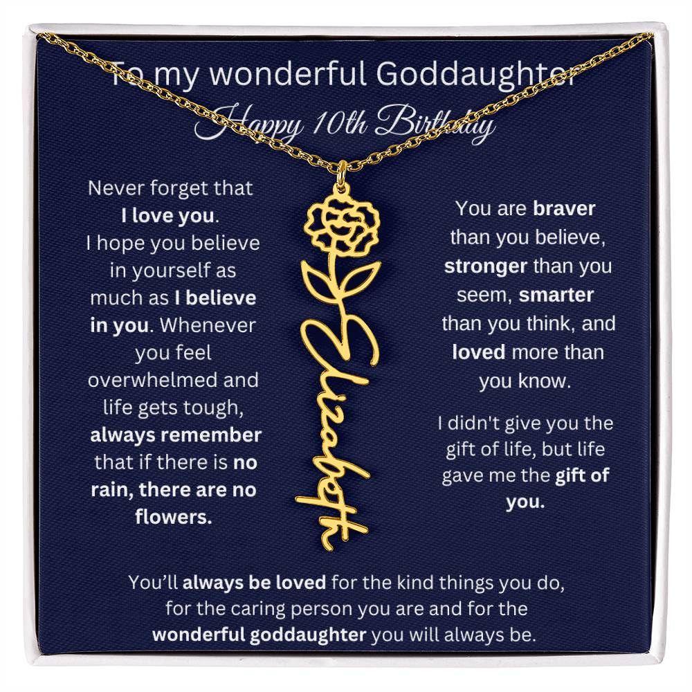 Goddaughter 10th Birthday Gift | Flower Name Necklace