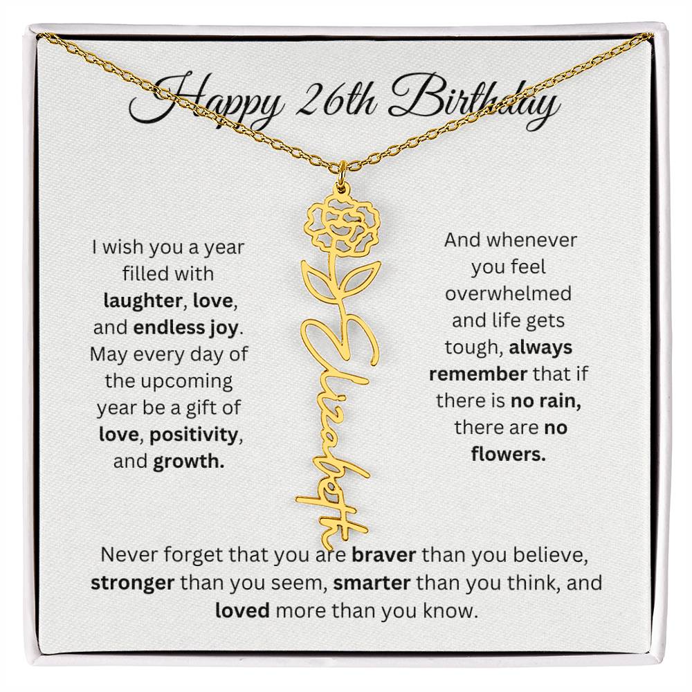 Happy 26th Birthday - Flower Name Necklace