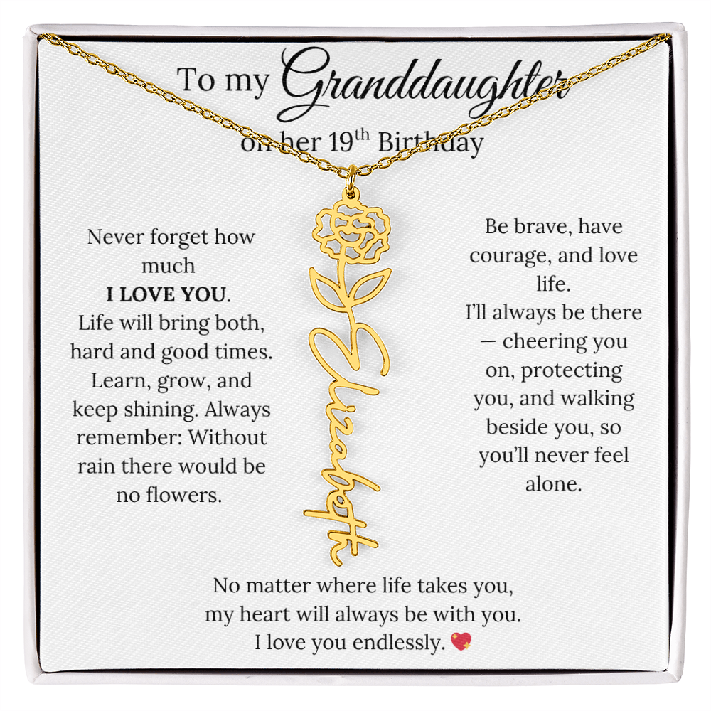 19th Birthday Gift For Granddaughter - Personalized Flower Name Necklace