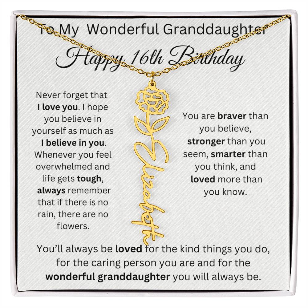 To My Wonderful Granddaughter - Happy 16th Birthday - Flower Name Necklace