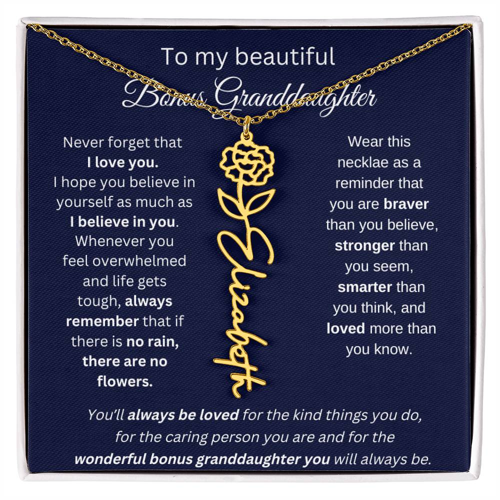 To My Beautiful Bonus Granddaughter | Never Forget That I Love You | Flower Name Necklace