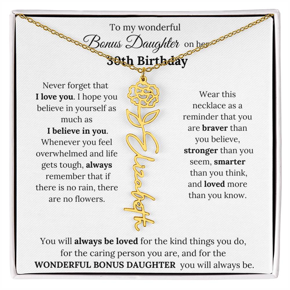 To My Wonderful Bonus Daughter On Her 30th Birthday | I Love You | Flower Name Necklace
