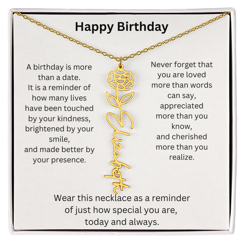 Meaningful Birthday Gift Birth Flower Name Necklace