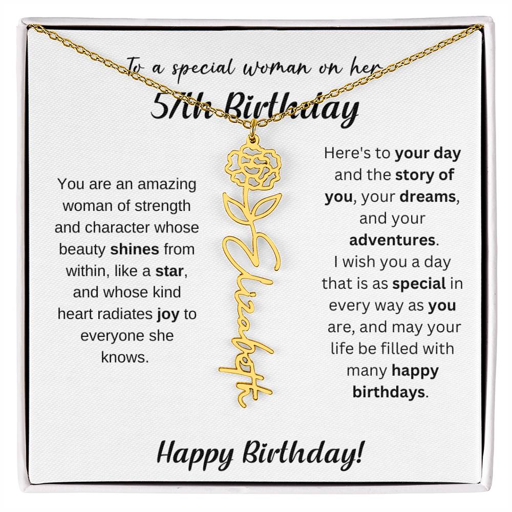 57th Birthday Gift Birthflower Necklace