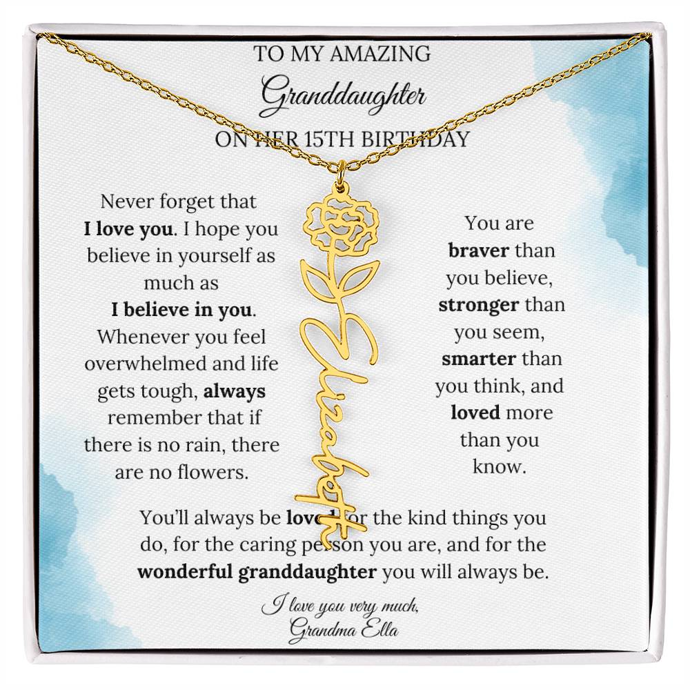 Birth Month Flower Name Necklace for My Granddaughter's 15th Birthday