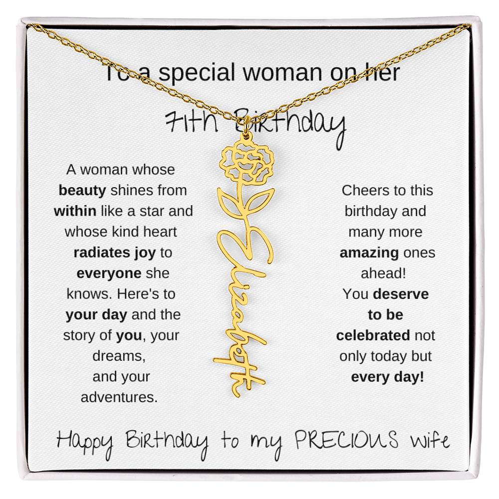 Happy 71th Birthday To My Precious Wife - Birthflower Necklace
