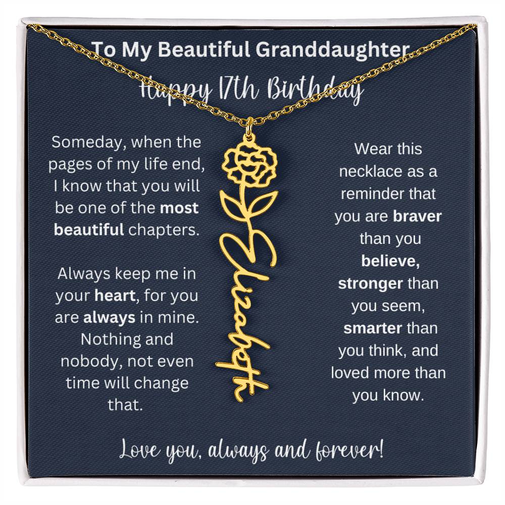 17th Birthday Gift For Granddaughter | Personalized Birth Flower Name Necklace