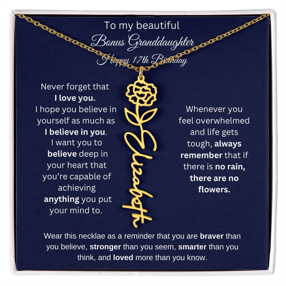 Bonus Granddaughter 17th Birthday | I Love You | Flower Name Necklace