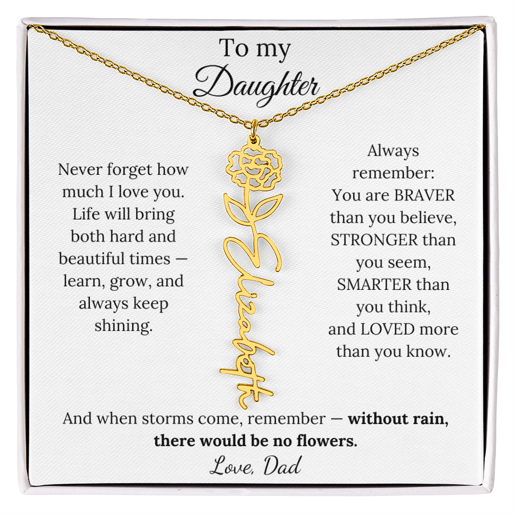 Personalized Jewelry Gift To My Daughter Birth Flower Name Necklace From Dad