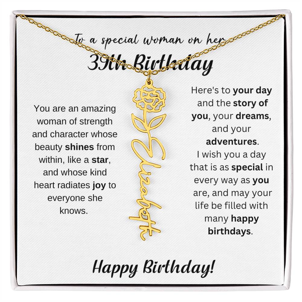 39th Birthday Gift Birthflower Necklace
