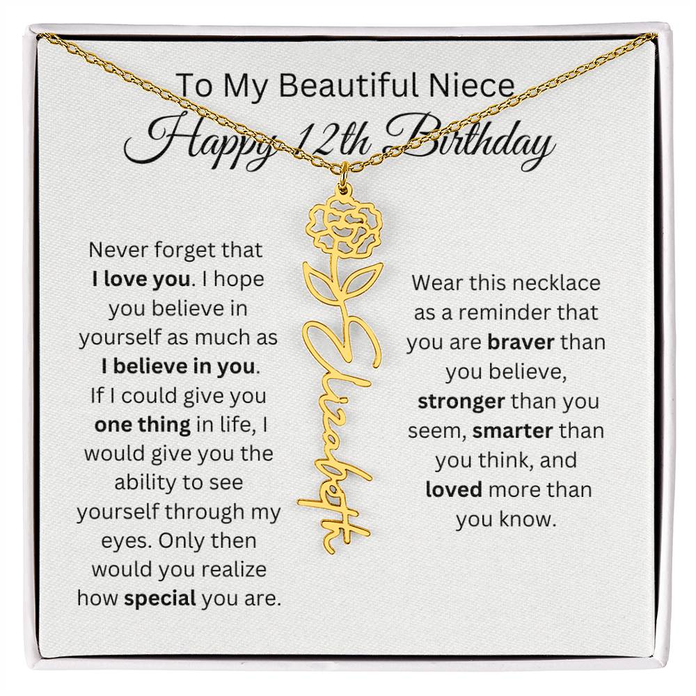 To My Beautiful Niece Happy 12th Birthday - Flower Name Necklace
