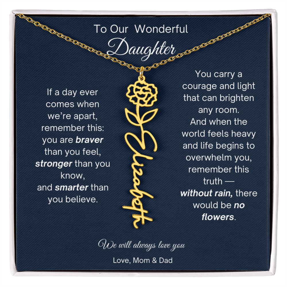 Daughter Necklace from Parents - Birth Flower Name Necklace