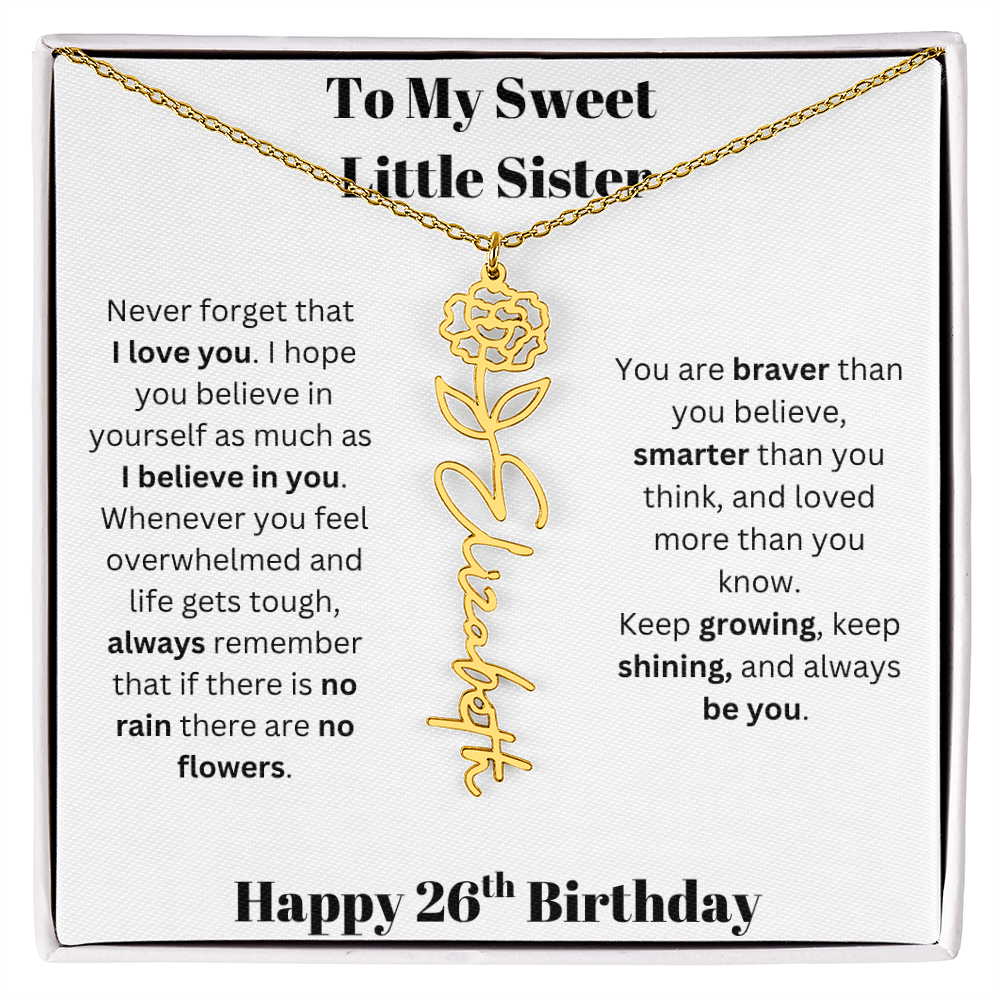 To My Sweet Little Sister | Happy 26th Birthday | Flower Name Necklace