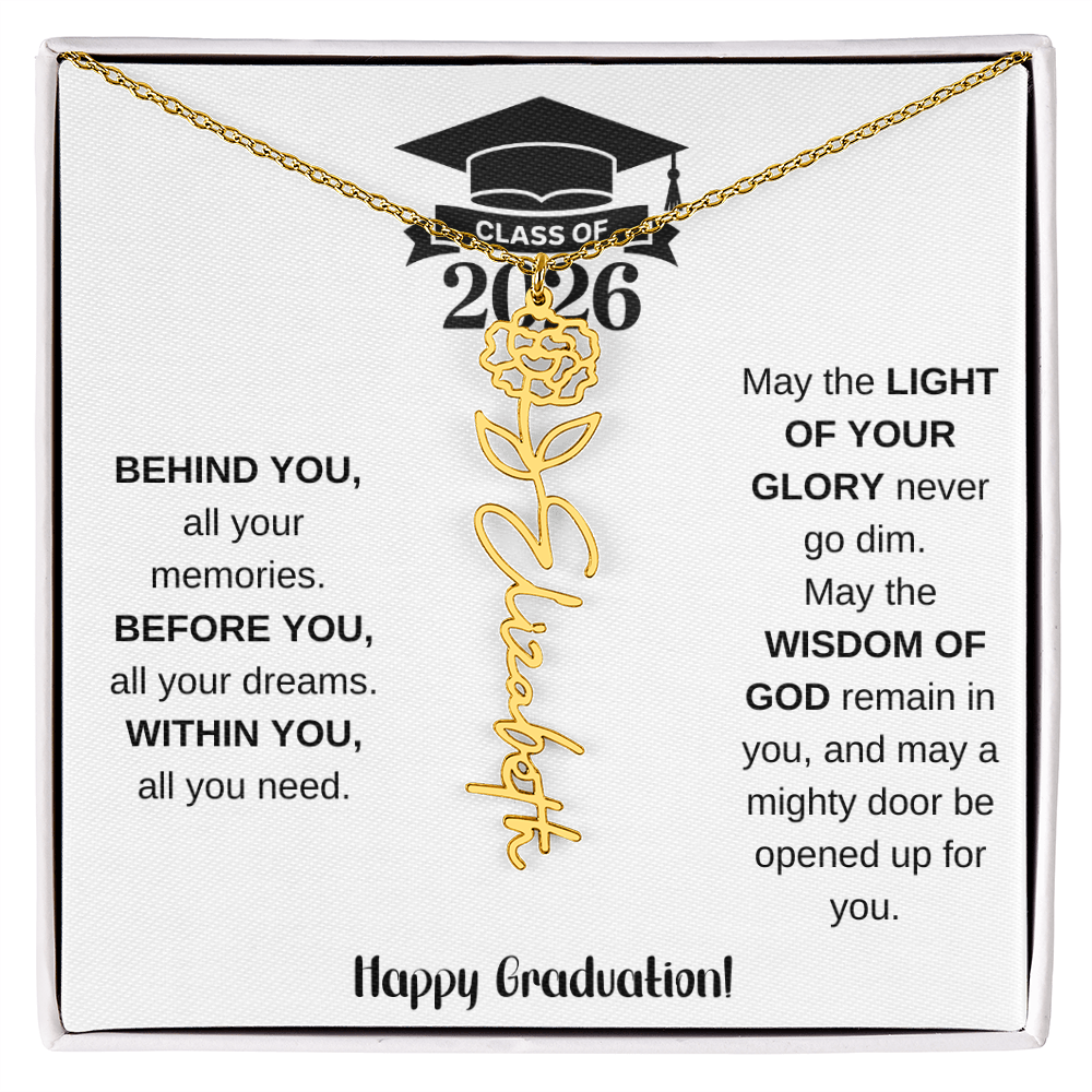 Class Of 2026 Personalized Graduation Gift Birth Month Flower Necklace