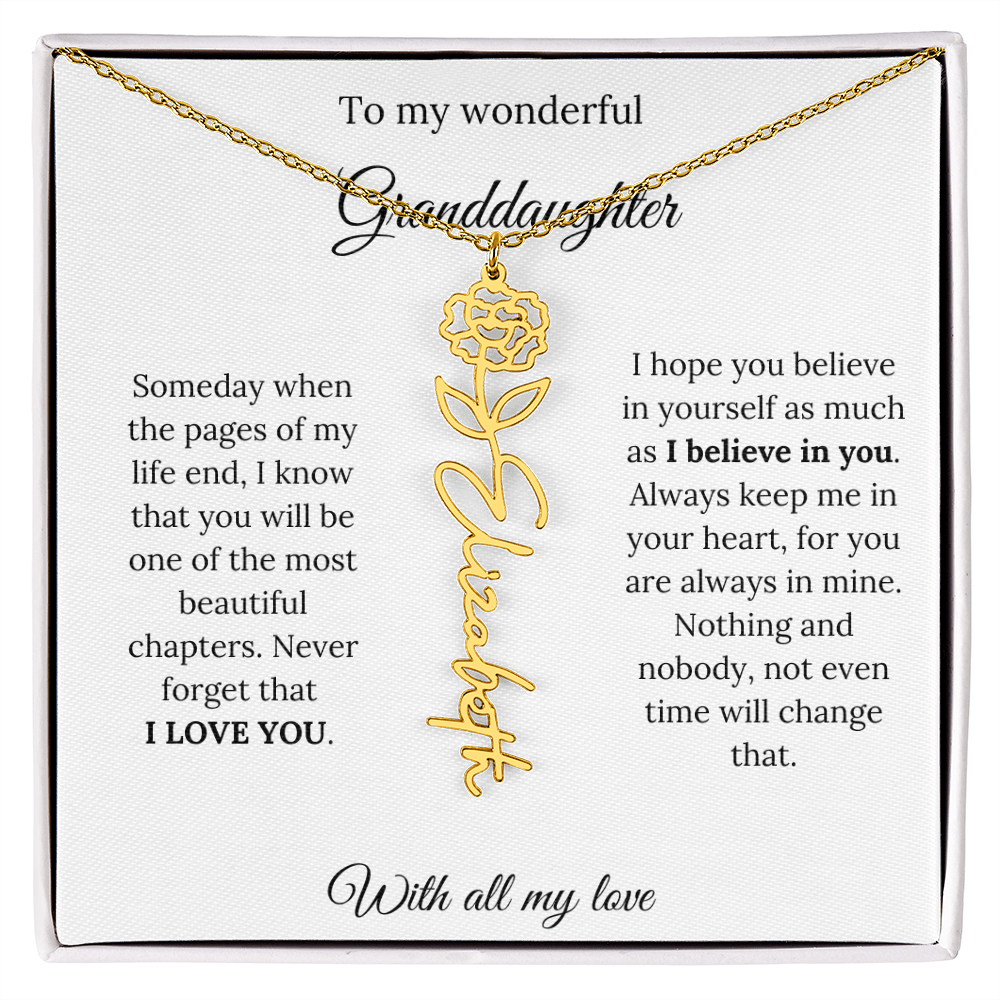 To My Granddaughter Necklace – Custom Floral Keepsake Jewelry Gift from Grandma & Grandpa