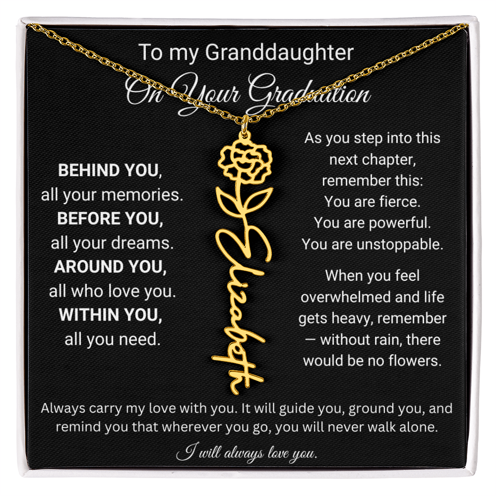 To My Granddaughter On Your Graduation | You're Unstopable | Flower Name Necklace