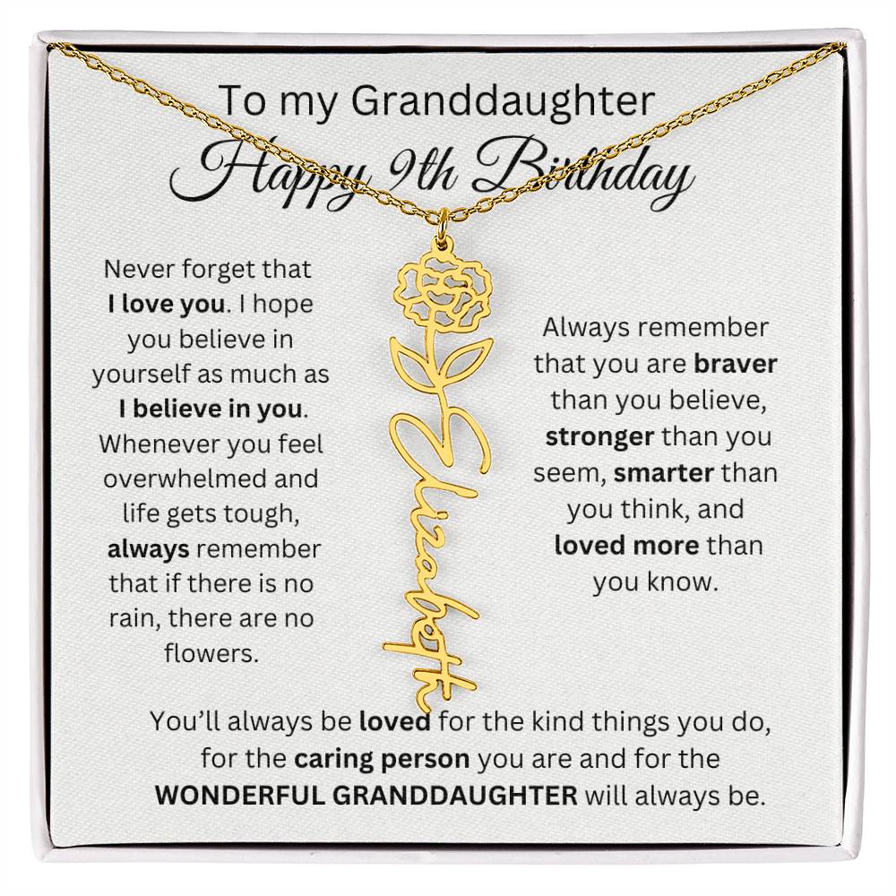 To My Granddaughter | Happy 9th Birthday | Flower Name Necklace