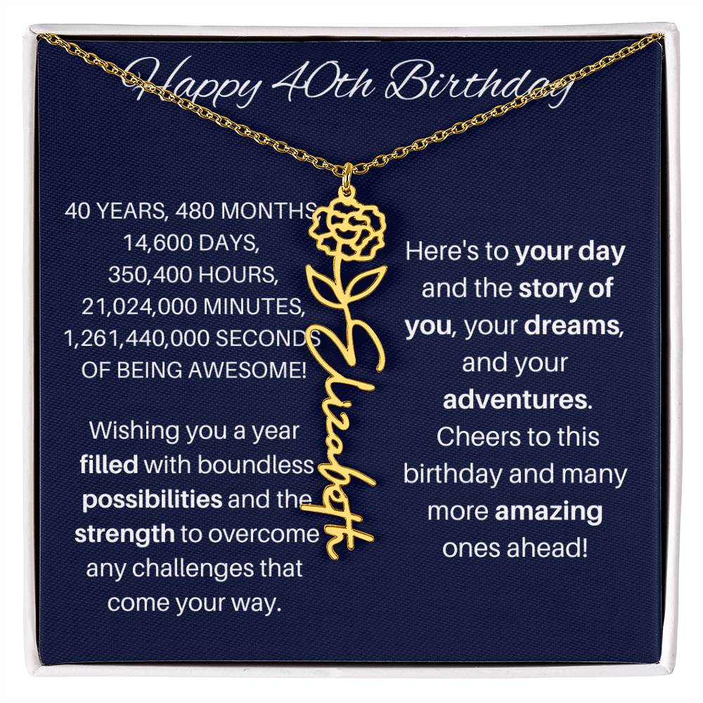 40th Birthday Birth Flower Necklace
