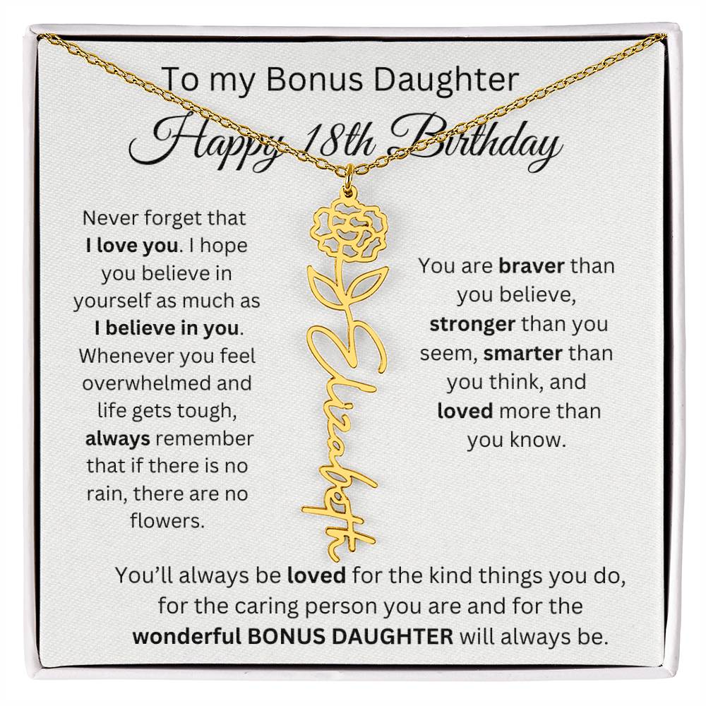 To My Bonus Daughter | Happy 18th Birthday | Flower Name Necklace
