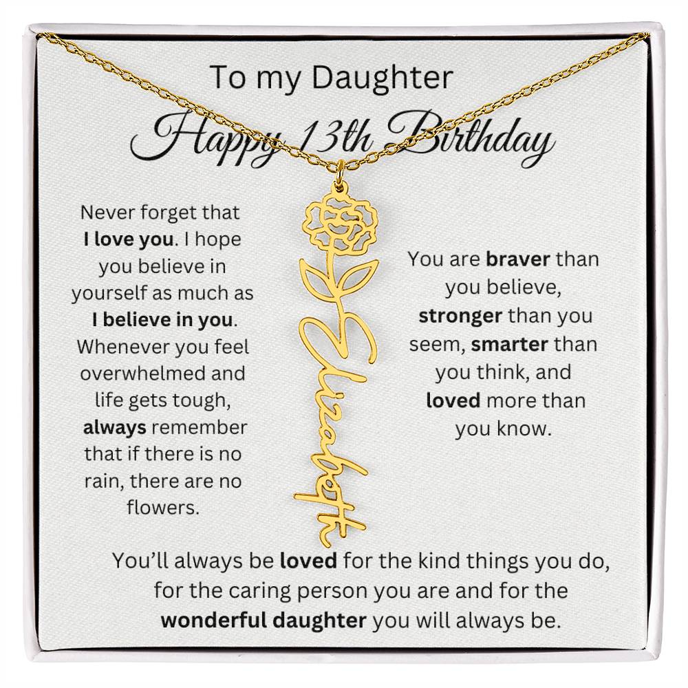 Happy 13th Birthday - Flower Name Necklace