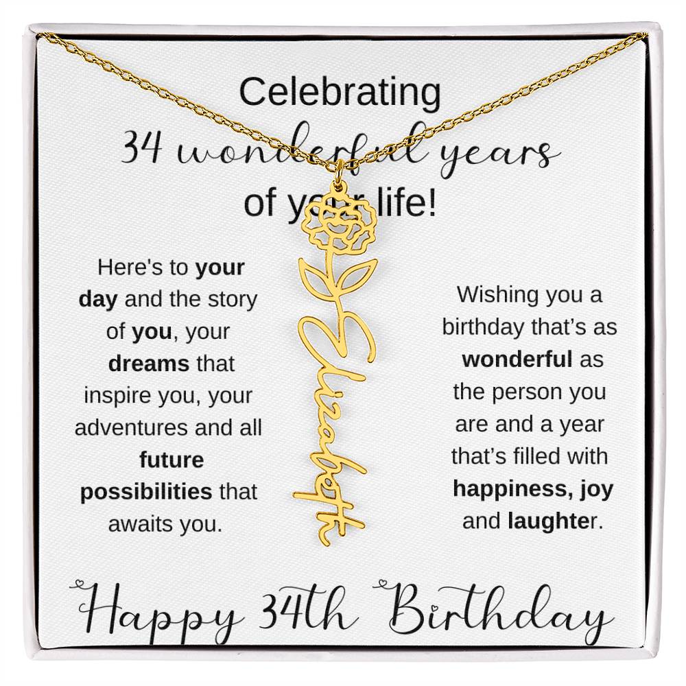 Happy 34th Birthday | Flower Name Necklace
