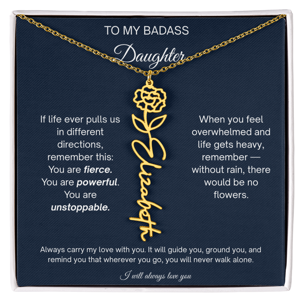 Badass Daughter Personalized Birth Flower Name Necklace