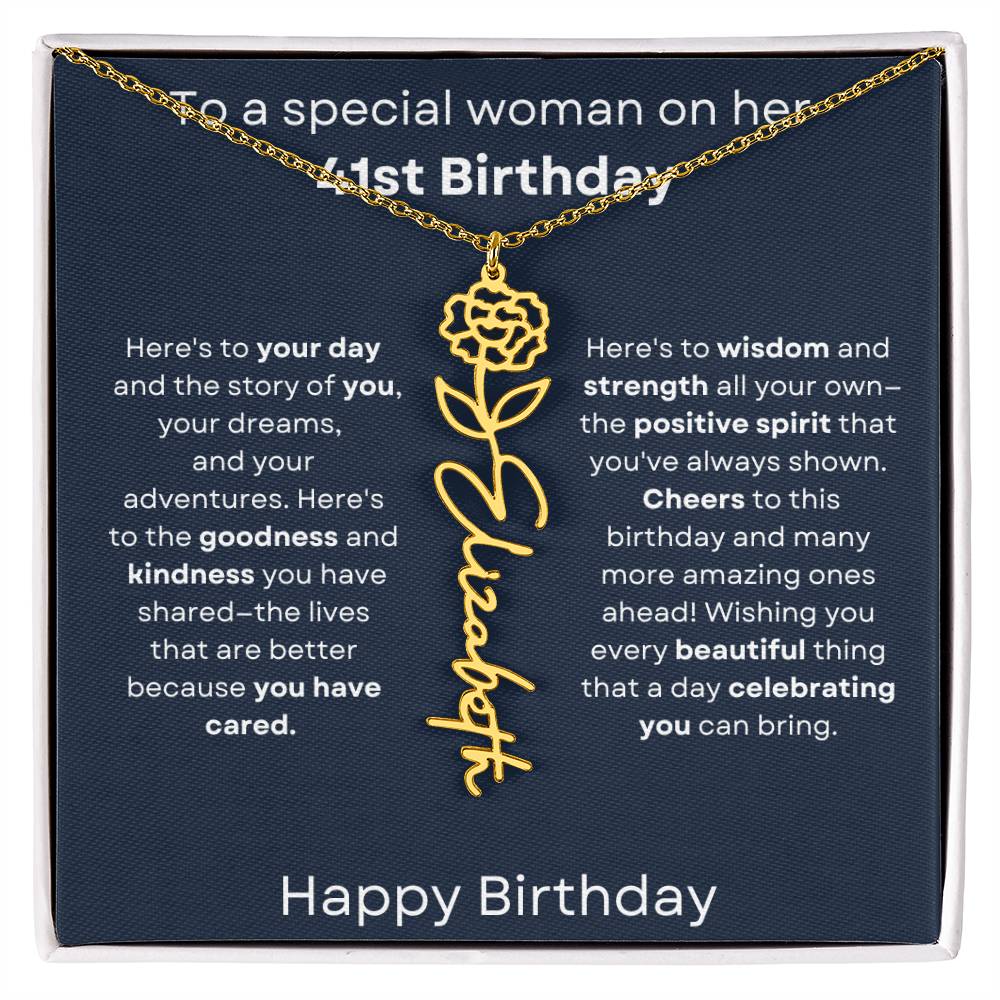 To A Special Woman On Her 41st Birthday - Flower Name Necklace