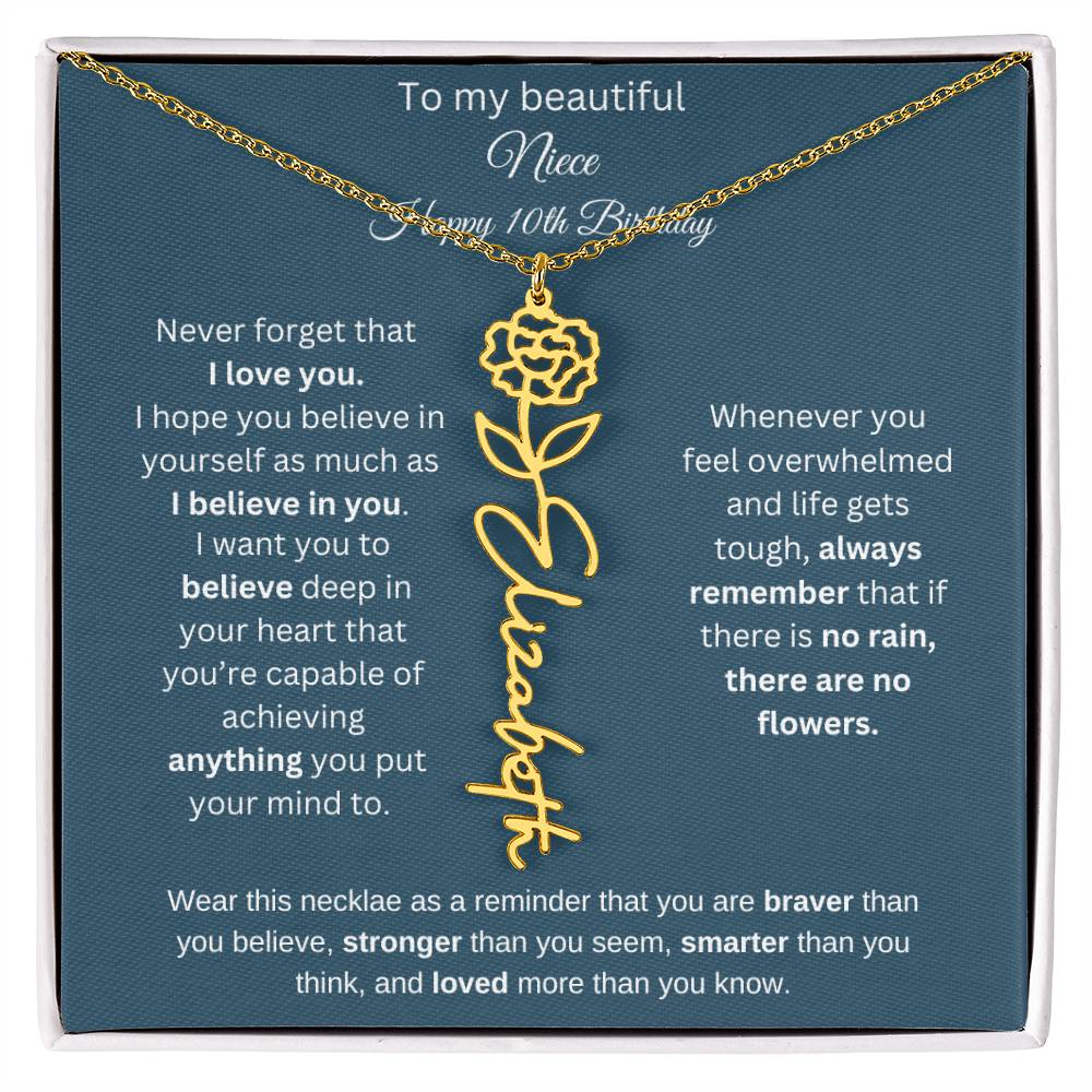 10th Birthday Name Birthflower Necklace Gift for Niece