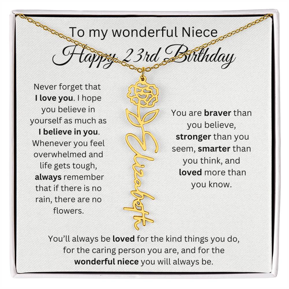 To My Wonderful Niece Happy 23rd Birthday - Flower Name Necklace