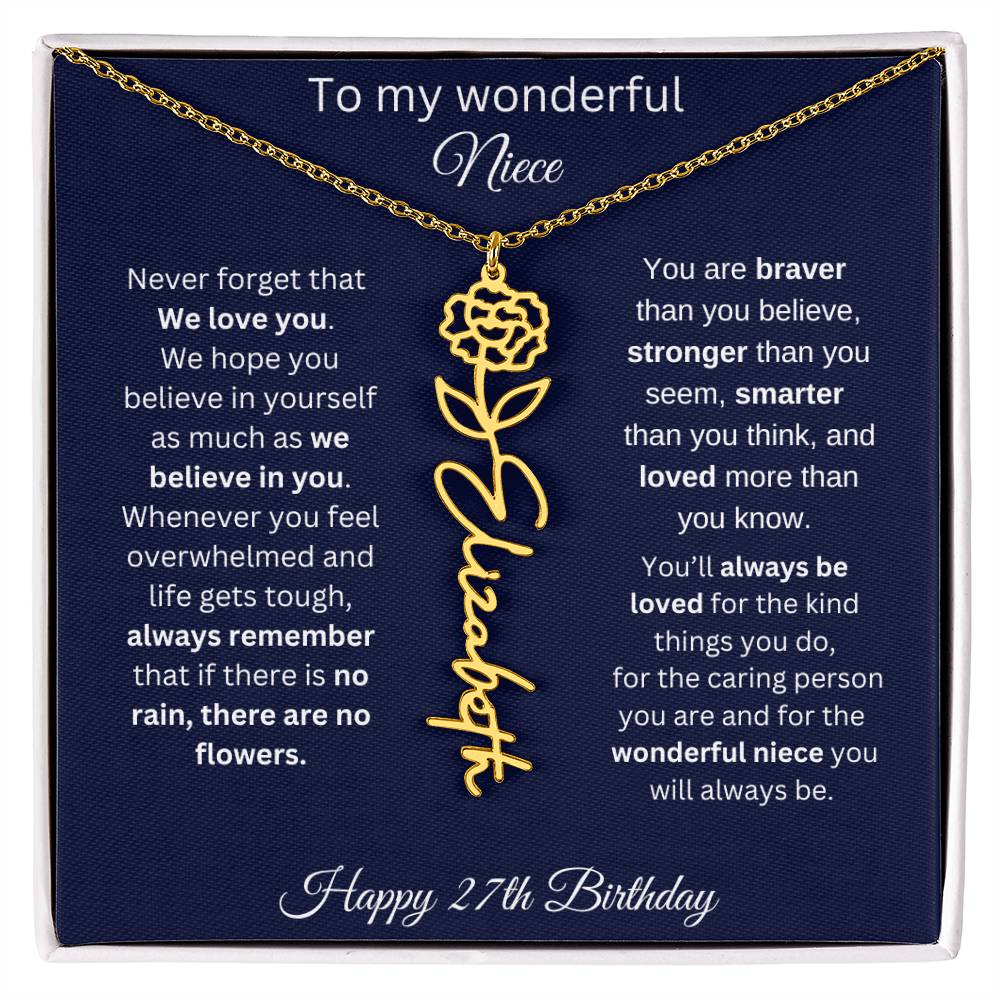 27th Birthday Gift For Niece - Personalized Birthmonth Flower Name Necklace