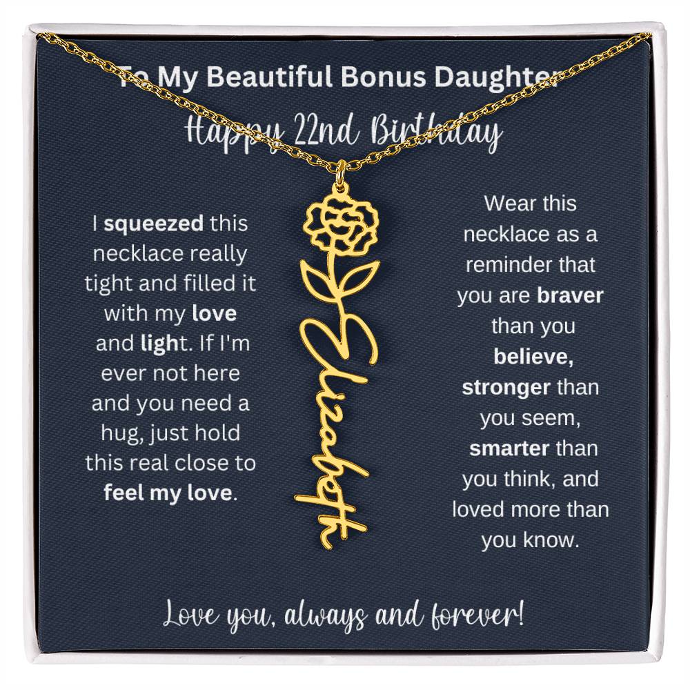 To My Beautiful Bonus Daughter | Happy 22nd Birthday | Flower Name Necklace