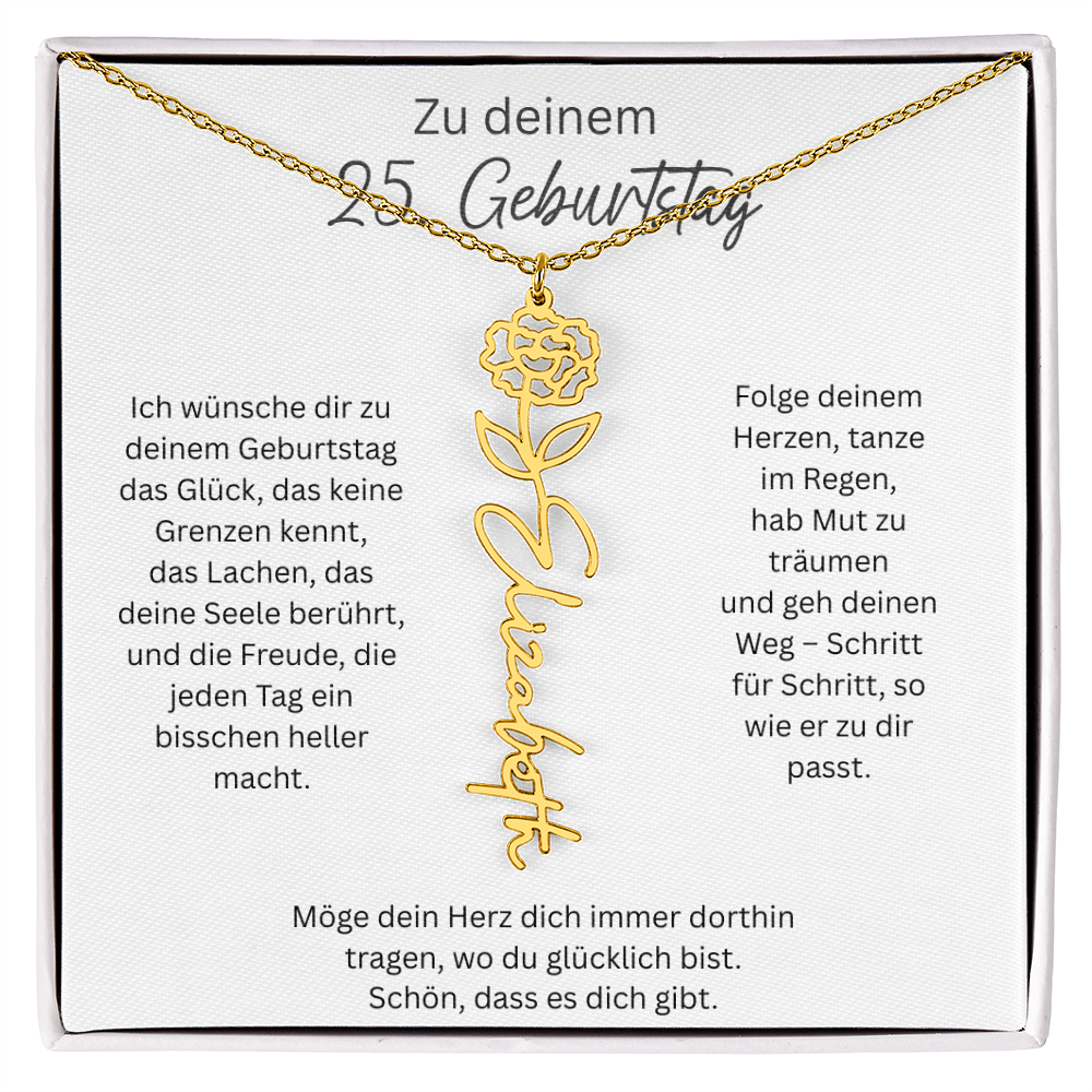 Geburtsblumen Namenskette zum 25 Geburtstag personalisiert Name Kette Gravur Geschenk