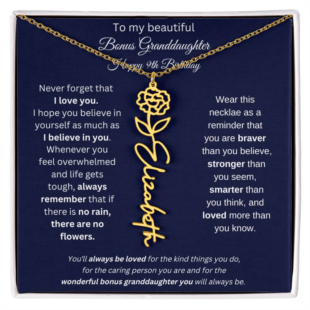 9th Birthday Bonus Granddaughter Gift | Personalized Flower Name Necklace