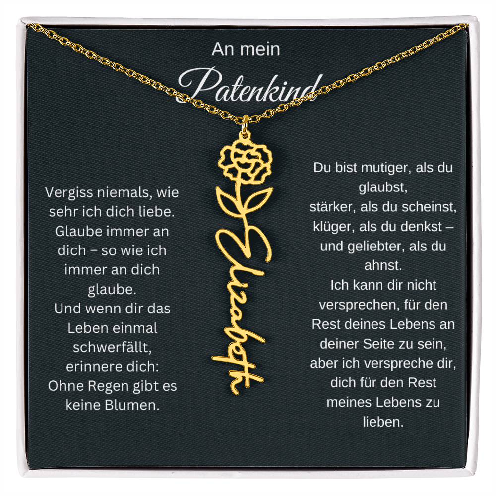 An mein Patenkind Geburtsblume Namenskette Silber Gold personalisierte Gravur